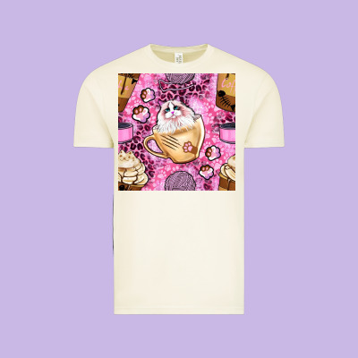 Cat Coffee Cups And Paw With Leopard And Glitter Seamless Pattern Bbs Vintage Tee Designed By Bundleandbundleshop