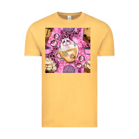 Vintage Mustard cat coffee cups and paw with leopard and glitter seamless pattern bbs Vintage Tee - BundleAndBundleShop