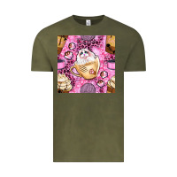 Vintage Olive cat coffee cups and paw with leopard and glitter seamless pattern bbs Vintage Tee - BundleAndBundleShop