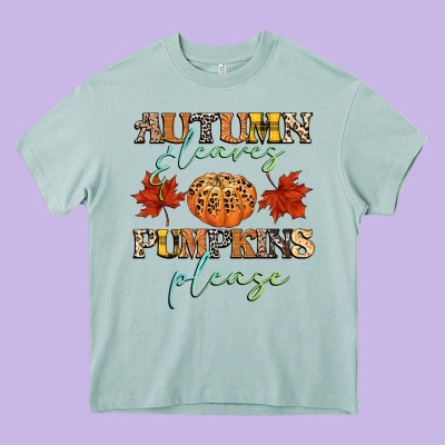Autumn Leaves And Pumpkins Please Heavy Core Tee Designed By Cowgirlartshop