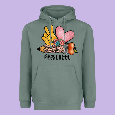 Peace Love Preschool Heavyweight Hoodie Designed By Jahusdesignshop