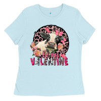 Baby Blue Be my Valentine Holstein Cow Valentine's Day Ladies Tee - FaDigitalArtStudio