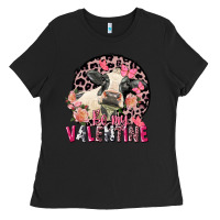 Black Be my Valentine Holstein Cow Valentine's Day Ladies Tee - FaDigitalArtStudio