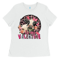 White Be my Valentine Holstein Cow Valentine's Day Ladies Tee - FaDigitalArtStudio