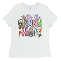 White Do the bunny hop Easter Ladies Tee - OliviaCreatesArt