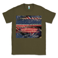 Army Green American flag stitches Classic Tee - CowGirlArtShop