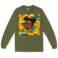 Army Green juneteenth afro girl seamless pattern Long Sleeve Tee - BundleAndBundleShop