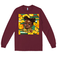 Burgundy juneteenth afro girl seamless pattern Long Sleeve Tee - BundleAndBundleShop