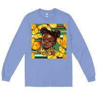 Colony Blue juneteenth afro girl seamless pattern Long Sleeve Tee - BundleAndBundleShop