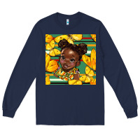 Navy juneteenth afro girl seamless pattern Long Sleeve Tee - BundleAndBundleShop