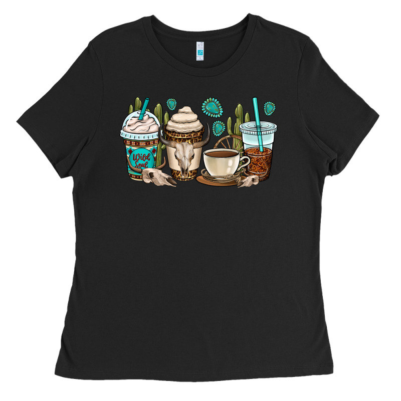 Bull Skull Coffee Cups Ladies Tee by OliviaCreatesArt | Teevron