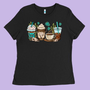 Bull Skull Coffee Cups Ladies Tee Designed By Oliviacreatesart