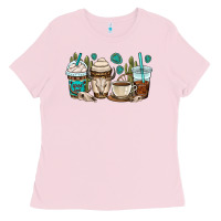 Bubblegum Pink bull skull coffee cups Ladies Tee - OliviaCreatesArt