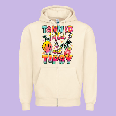 Tanned Tattled And Tipsy Zipper Hoodie Designed By Jahusdesignshop