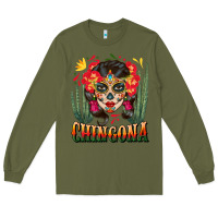 Army Green chingona sugar skull Long Sleeve Tee - BundleAndBundleShop
