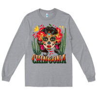 Heather Grey chingona sugar skull Long Sleeve Tee - BundleAndBundleShop
