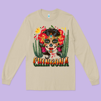 Chingona Sugar Skull Long Sleeve Tee Designed By Bundleandbundleshop