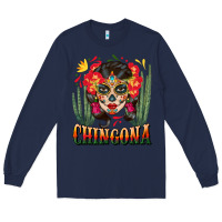Navy chingona sugar skull Long Sleeve Tee - BundleAndBundleShop
