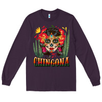Plum chingona sugar skull Long Sleeve Tee - BundleAndBundleShop