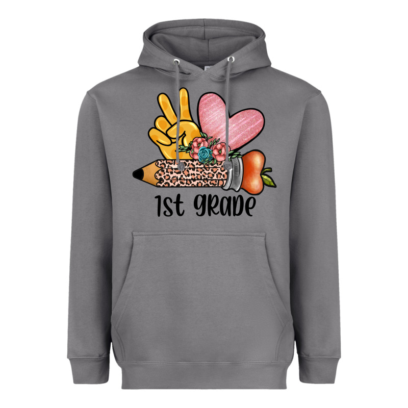 Peace Love 1st Grade Heavyweight Hoodie by JahusDesignShop | Teevron