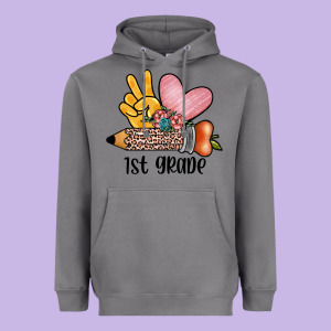 Peace Love 1st Grade Heavyweight Hoodie Designed By Jahusdesignshop