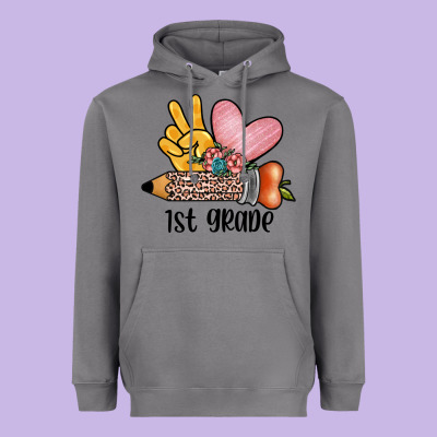 Peace Love 1st Grade Heavyweight Hoodie Designed By Jahusdesignshop