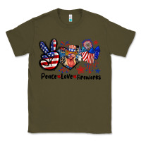 Army Green Peace love fireworks 4th of july Classic Tee - CowGirlArtShop
