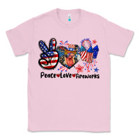 Bubblegum Pink Peace love fireworks 4th of july Classic Tee - CowGirlArtShop