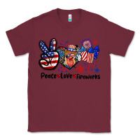 Burgundy Peace love fireworks 4th of july Classic Tee - CowGirlArtShop