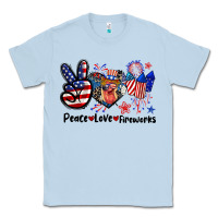 Dusty Blue Peace love fireworks 4th of july Classic Tee - CowGirlArtShop