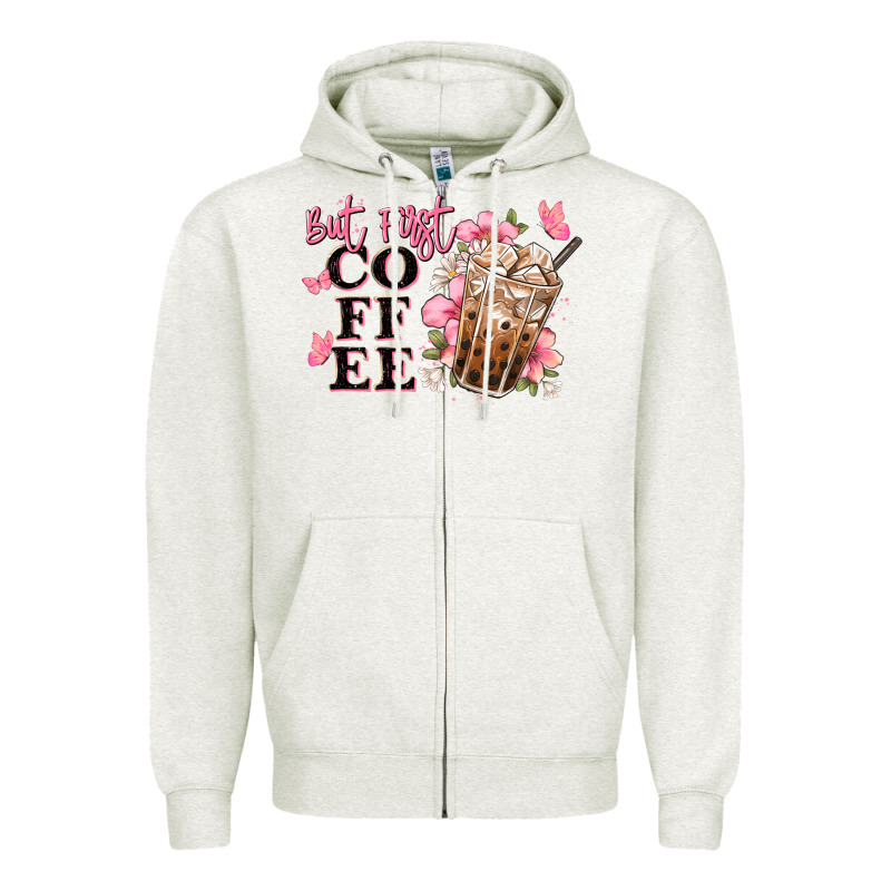 But First Coffee Floral Zipper Hoodie by JahusDesignShop | Teevron