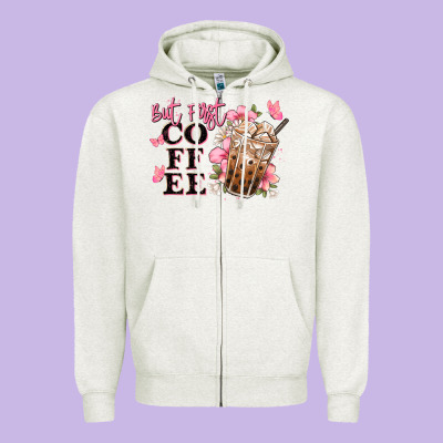 But First Coffee Floral Zipper Hoodie Designed By Jahusdesignshop