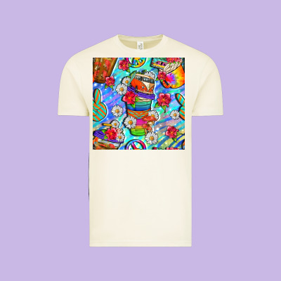 Hippie Coffee Cups And Flowers And Peace Seamless Pattern Bbs Vintage Tee Designed By Bundleandbundleshop