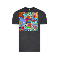 Vintage Black hippie coffee cups and flowers and peace seamless pattern bbs Vintage Tee - BundleAndBundleShop