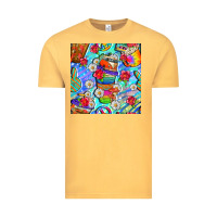 Vintage Mustard hippie coffee cups and flowers and peace seamless pattern bbs Vintage Tee - BundleAndBundleShop