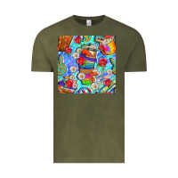 Vintage Olive hippie coffee cups and flowers and peace seamless pattern bbs Vintage Tee - BundleAndBundleShop