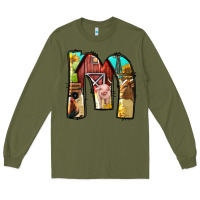 Army Green farm life alphabet lowercase letters m Long Sleeve Tee - BundleAndBundleShop
