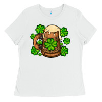 White St. Patrick's Beer and shamrock Ladies Tee - OliviaCreatesArt