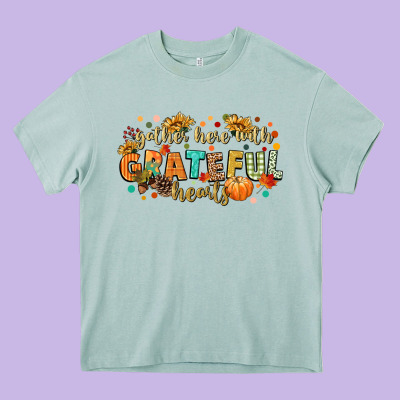 Gather Here With Grateful Hearts Heavy Core Tee Designed By Cowgirlartshop