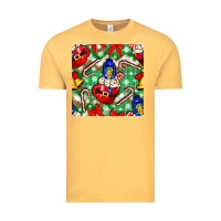 Vintage Mustard christmas coffee cups bell and candy cane with leopard and plaid Vintage Tee - BundleAndBundleShop