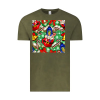 Vintage Olive christmas coffee cups bell and candy cane with leopard and plaid Vintage Tee - BundleAndBundleShop