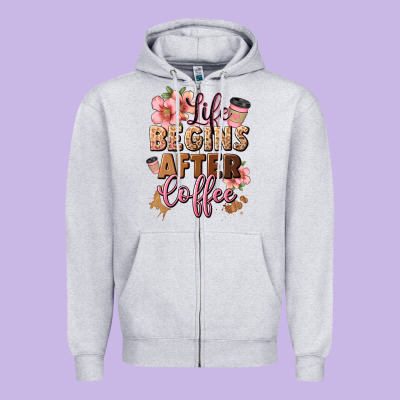 Life Begins After Coffee Zipper Hoodie Designed By Jahusdesignshop