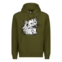 Army Green Drawing Cat Premium Hoodie - RacoonDesign