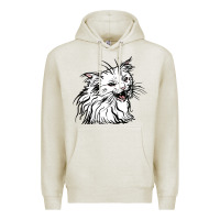 Oatmeal Heather Drawing Cat Premium Hoodie - RacoonDesign