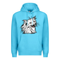 Ocean Blue Drawing Cat Premium Hoodie - RacoonDesign