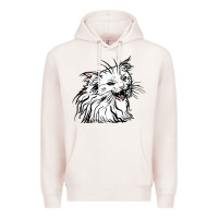 Pale Pink Drawing Cat Premium Hoodie - RacoonDesign