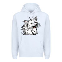 White Drawing Cat Premium Hoodie - RacoonDesign