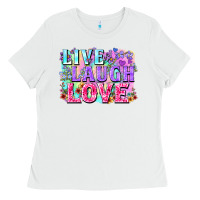 White Live laugh love hippie Valentine's Day Ladies Tee - FaDigitalArtStudio