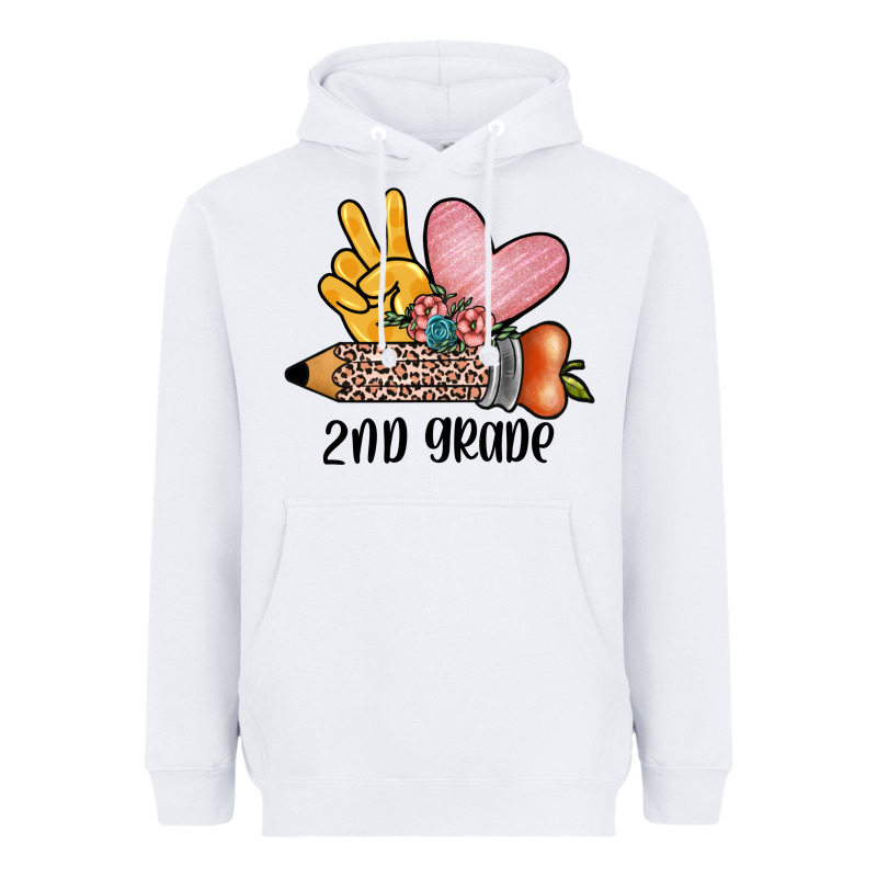 Peace Love 2nd Grade Heavyweight Hoodie by JahusDesignShop | Teevron