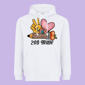 Peace Love 2nd Grade Heavyweight Hoodie Designed By Jahusdesignshop